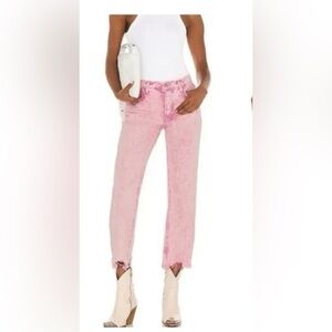 Free People Jeans Maggie Mid Rise Straight Leg Jean in Pink Acid Wash